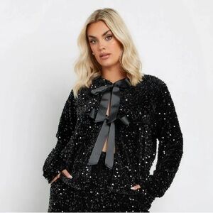 Black sequins crop bow jacket XL H&M Viral Influencers Favourite Black Tie Glam